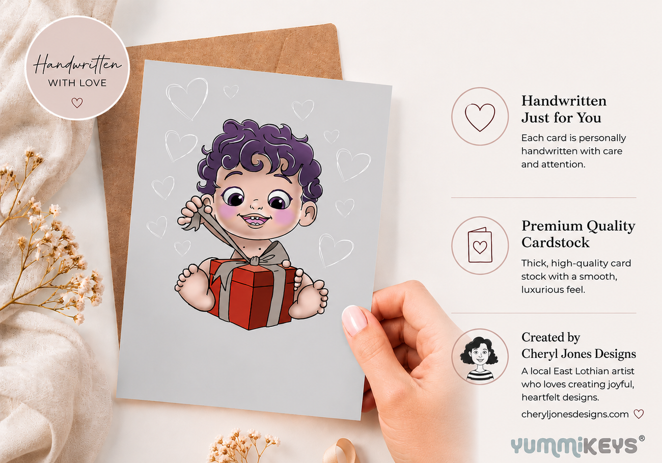 Yummikeys Gift Card with handwritten message inside artist-designed card