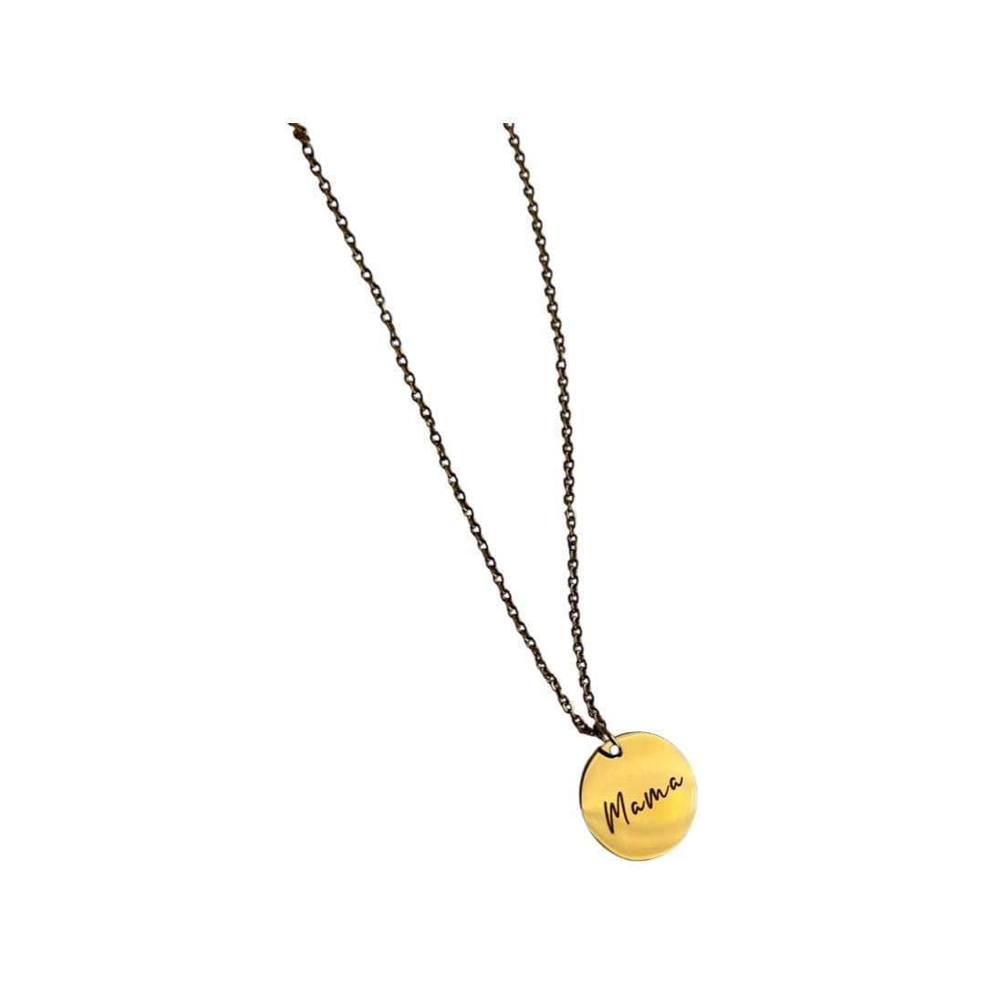 engraved mama disc necklace in gold 