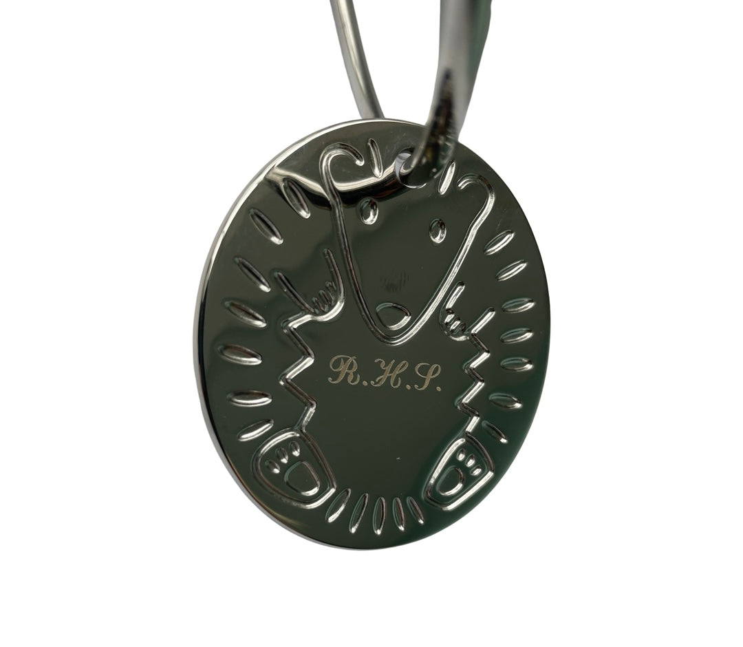 hedgehog engraved with initials teething key