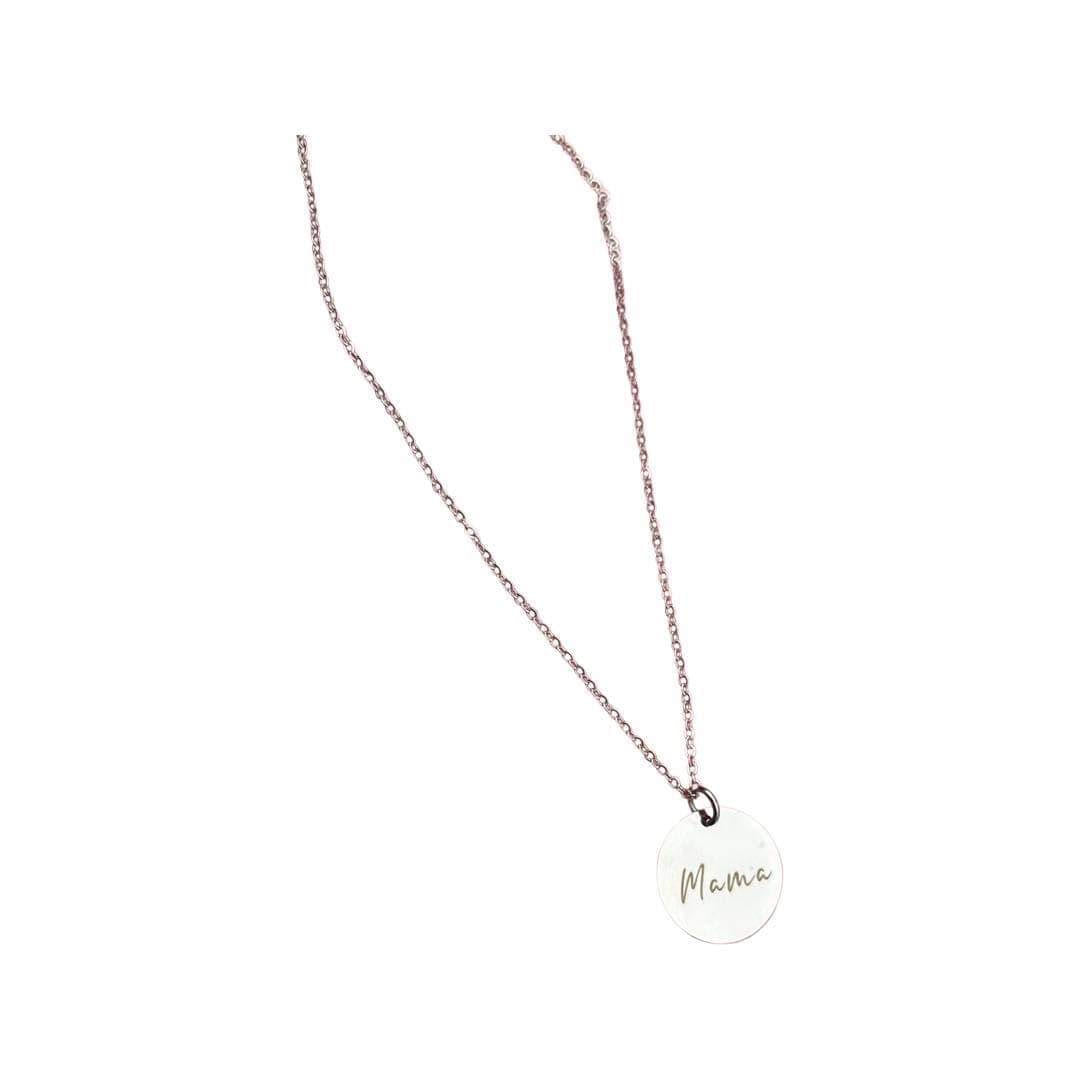 engraved mama disc necklace  in silver 