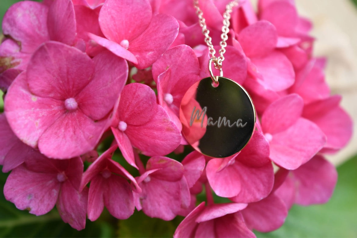 engraved mama disc necklace 