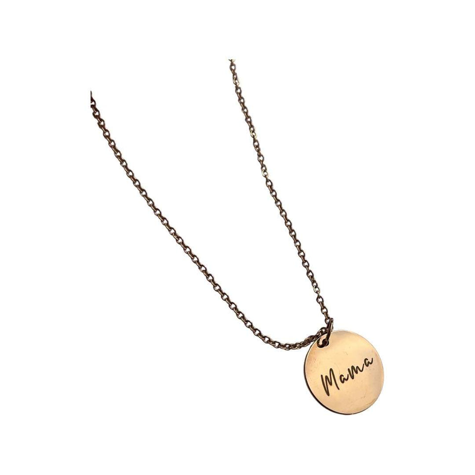 engraved mama disc necklace in rose gold